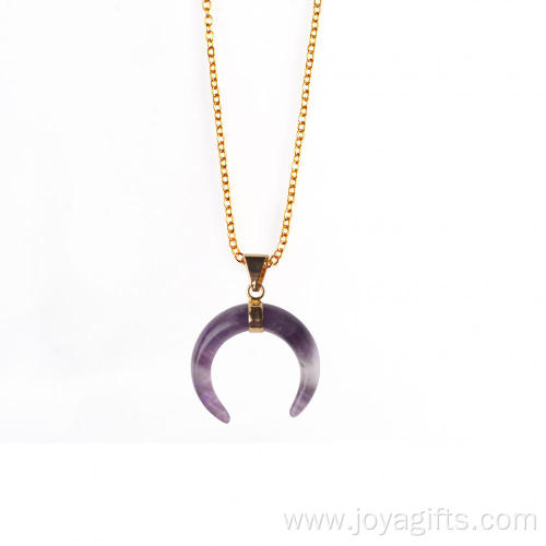 Natural Stone Amethyst Gold Ox Horn Pendant